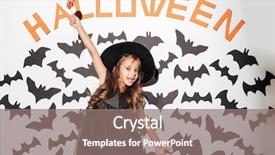  Presentation with happy halloween card - Colorful presentation theme enhanced with lollipop while posing with bats backdrop and a gray colored foreground