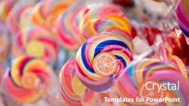  Presentation with market - PPT theme with lollipops in the shop at christmas market background and a coral colored foreground
