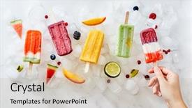  Presentation with lolly - Audience pleasing PPT theme consisting of lolly on the ice cube backdrop and a soft green colored foreground