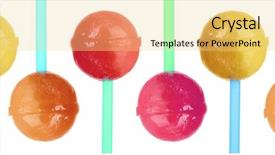  Presentation with bright colorful candy isolated - Theme enhanced with lolly pop - colorful lollipops isolated on white background and a yellow colored foreground