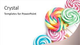  Presentation with lollipop - Cool new slide deck with lolly pop - colorful swirl lollipop on white backdrop and a white colored foreground