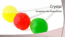  Presentation with three - Amazing PPT theme having lolly pop - three colorful lollipops isolated backdrop and a  colored foreground