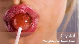  Presentation with woman covering man mouth hand - Amazing presentation theme having lolly pop - young beautiful woman with lollipop backdrop and a  colored foreground
