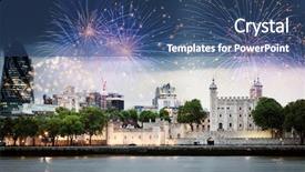  Presentation with new year - PPT theme consisting of new year in the city background and a ocean colored foreground