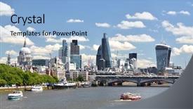 Presentation with london - Colorful presentation theme enhanced with london across thames river backdrop and a light blue colored foreground