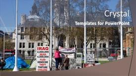  Presentation with involvement - Presentation theme with london-april-8-peace-campaigners background and a ocean colored foreground