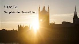  Presentation with beautiful houses - PPT theme enhanced with london beautiful view of westminster bridge and houses of parliament with thames river in a beautiful sunset background and a soft green colored foreground