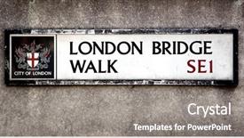 Presentation with london - Beautiful slide set featuring london bridge street sign london backdrop and a gray colored foreground
