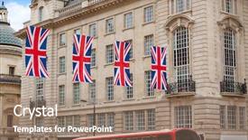 Presentation with road bus - PPT theme consisting of london bus and uk flags background and a coral colored foreground