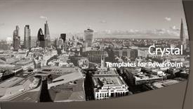  Presentation with london buildings and streets view - PPT theme having london city rooftop view panorama background and a gray colored foreground