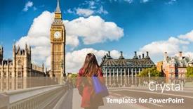  Presentation with great britain - Colorful PPT theme enhanced with london-city-urban-lifestyle-tourist backdrop and a coral colored foreground