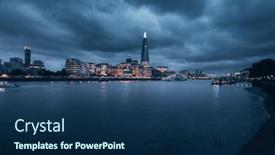  Presentation with london - Slides with london-cityscape-at-sunset-time background and a navy blue colored foreground