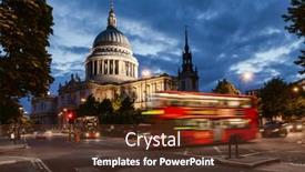  Presentation with bus - PPT theme with london-cityscape-with-double-decker background and a tawny brown colored foreground