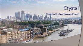  Presentation with financial center - Cool new slide set with london cityscape with river thames backdrop and a sky blue colored foreground