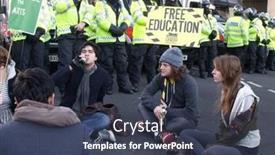  Presentation with university buildings - Audience pleasing slide deck consisting of london-dec-9-students-demonstration backdrop and a tawny brown colored foreground