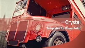  Presentation with westminster - Slide deck with london double decker red bus background and a coral colored foreground