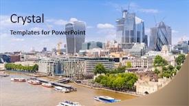  Presentation with london - PPT theme enhanced with london downtown cityscape skylines building background and a light blue colored foreground