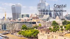 Presentation with panoramic london skyline iconic - Slides having london downtown cityscape skylines building background and a light blue colored foreground