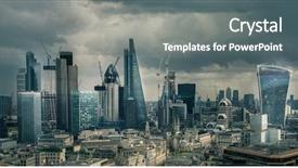  Presentation with london - Presentation theme featuring london financial city down town background and a gray colored foreground