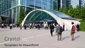  Presentation with london underground - Beautiful PPT theme featuring london-may-21-people-entering backdrop and a light gray colored foreground