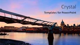  Presentation with millennium - PPT theme having london millennium bridge sunset skyline background and a light blue colored foreground