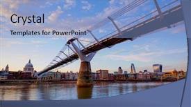  Presentation with millennium - Cool new PPT layouts with london millennium bridge sunset skyline backdrop and a light blue colored foreground