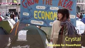  Presentation with cities - Audience pleasing slide deck consisting of london-oct-23-anti-capitalist backdrop and a tawny brown colored foreground