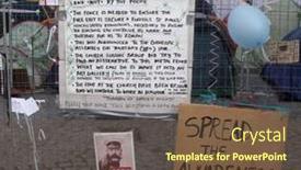  Presentation with cities - PPT theme featuring london-oct-23-anti-capitalist background and a tawny brown colored foreground