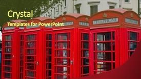  Presentation with old england - Beautiful slides featuring london old red telephone boxes in a row at england backdrop and a tawny brown colored foreground