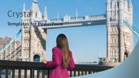  Presentation with modern elegant - Colorful slide deck enhanced with london people lifestyle city tourist woman looking at view of tower bridge in red trench coat bridge stylish elegant lady fashion girl walking enjoying urban modern life backdrop and a light blue colored foreground