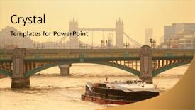  Presentation with bridges - Colorful theme enhanced with london silhouette with bridges over thames river backdrop and a blonde colored foreground