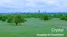  Presentation with panoramic london skyline iconic - Amazing presentation design having london skyline seen from primrose backdrop and a ocean colored foreground