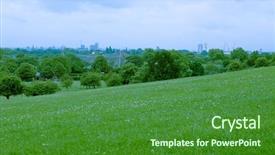  Presentation with panoramic london skyline iconic - Amazing presentation design having london skyline seen from primrose backdrop and a forest green colored foreground