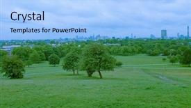  Presentation with panoramic london skyline iconic - Slide set having london skyline seen from primrose background and a light blue colored foreground