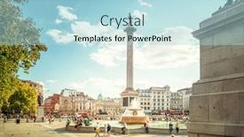  Presentation with square - Amazing PPT theme having london-trafalgar-square-sunny-day backdrop and a light blue colored foreground