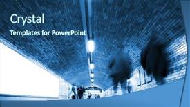  Presentation with water drops in blue tone - Beautiful PPT theme featuring london tube - blurred people on tunnel blue backdrop and a ocean colored foreground