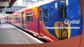  Presentation with train - Colorful PPT theme enhanced with london tube - coaches of a train backdrop and a ocean colored foreground