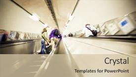  Presentation with london tube - Slide deck having london tube - people commuting between subway stations background and a soft green colored foreground