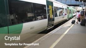  Presentation with london tube - Audience pleasing slide set consisting of london tube - train and people with luggage backdrop and a  colored foreground