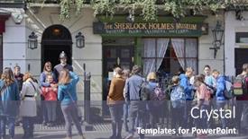 Presentation with sherlock holmes - Slide deck consisting of london-uk-april-22-tourists background and a gray colored foreground