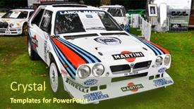  Presentation with rally car - Presentation theme enhanced with london-uk-circa-september-2011 background and a tawny brown colored foreground