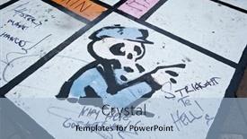  Presentation with monopoly game - PPT theme featuring london-uk-october-31-banksy background and a light blue colored foreground