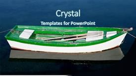  Presentation with calm sea - Presentation theme having lone green and white boat floating on a calm sea background and a ocean colored foreground