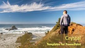  Presentation with pacific - Amazing PPT layouts having lone-man-at-usa-pacific backdrop and a tawny brown colored foreground