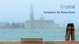  Presentation with fog - Presentation theme with lone-stone-bench-and-view background and a sky blue colored foreground