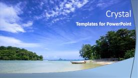  Presentation with blue water - Presentation theme having lone-tailboat-by-the-shore background and a cobalt blue colored foreground