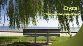  Presentation with lonely - Presentation theme enhanced with lonely and empty bench next to the river background and a tawny brown colored foreground