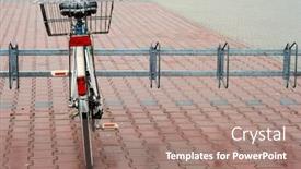  Presentation with parking lot - PPT theme having lonely bicycle on a parking lot background and a coral colored foreground