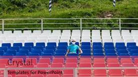  Presentation with lonely - Presentation design having lonely-boy-in-protective-mask background and a coral colored foreground