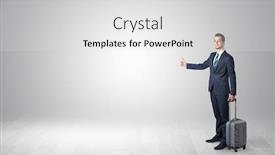  Presentation with lonely - Presentation theme consisting of lonely businessman hitchhikes concept with copy space around him background and a light gray colored foreground